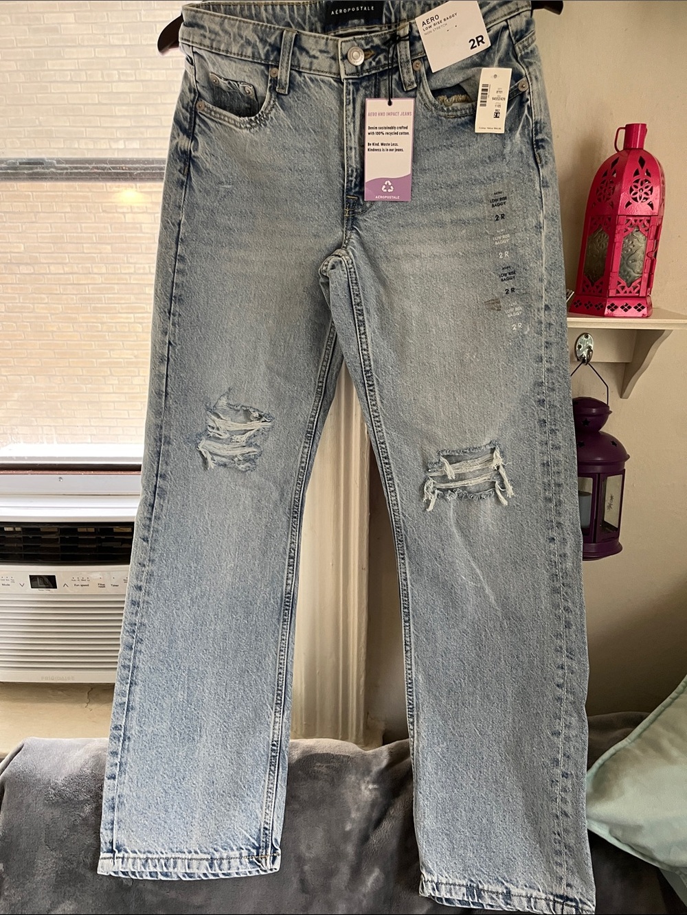 Aeropostale Women's Light Blue Distressed Straight Leg Jeans